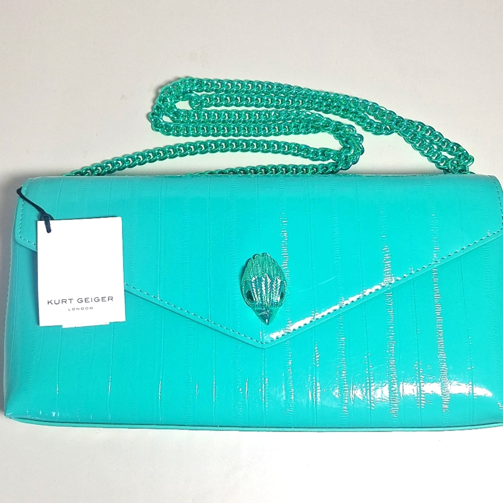 Kurt Geiger London Shoreditch Leather Envelope Clutch Green NWT